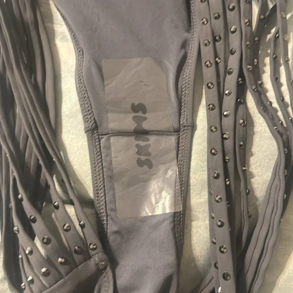 Skims rhinestone swim strappy bikini bottom in gunmetal size 2X